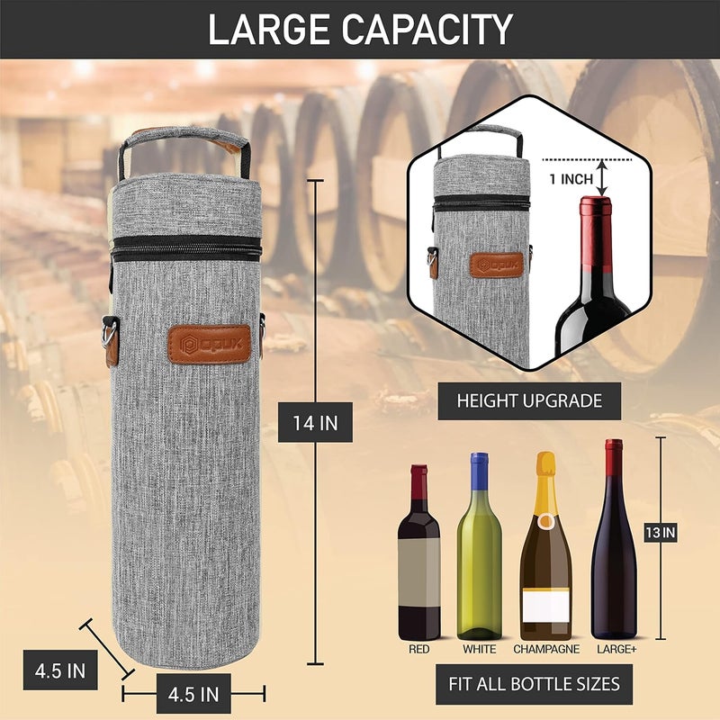 OPUX Wine Bag Single Bottle Carrier Tote, Insulated Wine Cooler Bag for Travel Picnic Beach with Shoulder Strap, Thermal One Bottle Holder Carrying Case Wine Gift for Women Men, Heather Light Gray - Image 3